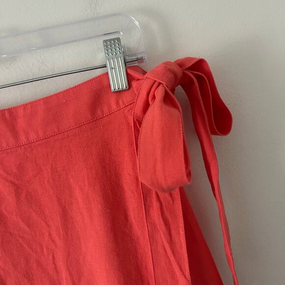 J. Crew Factory Pull-On Faux Wrap Linen Blend Side Tie Midi Skirt M Medium New - Picture 3 of 9